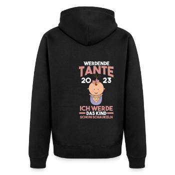 Tante 2023 Schwangerschaft Schwanger Werdende Tant - Unisex Premium Bio Zip Hoodie - Schwarz - Hinten - Nico (187cm)