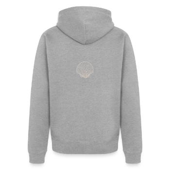 Muschel - Unisex Premium Bio Zip Hoodie - Grau meliert - Hinten - Nico (187cm)