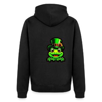 Une grenouille souriante porte un chapeau haut de forme de la Saint-Patrick - Veste à capuche bio Premium Unisexe - noir - Dos - Nico (187cm)