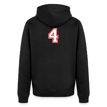 Numéro quatre nombres de QUATRE NOMBRES CHANCEUX - Veste à capuche bio Premium Unisexe - noir - Dos - Nico (187cm)
