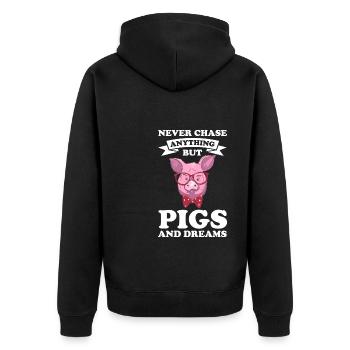 Schweine Schweinefarm Geschenk - Unisex Premium Bio Zip Hoodie - Schwarz - Hinten - Nico (187cm)