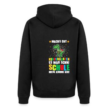 Schulkind Dino Schulanfänger Geschenk - Unisex Premium Bio Zip Hoodie - Schwarz - Hinten - Nico (187cm)