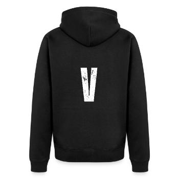 V - Unisex Premium Bio Zip Hoodie - Schwarz - Hinten - Nico (187cm)