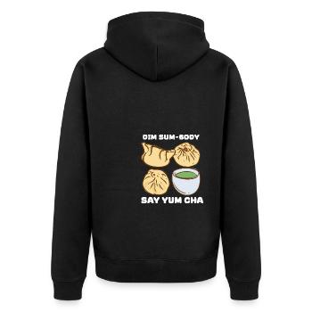 Dim Sum-Körper Say Yum Cha - Unisex Premium Bio Zip Hoodie - Schwarz - Hinten - Nico (187cm)