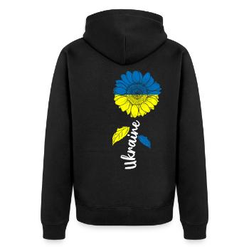 Ukraine Sonnenblume Frieden Peace Ukraine Flagge - Unisex Premium Bio Zip Hoodie - Schwarz - Hinten - Nico (187cm)