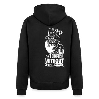 My Life Isn't Complete Without Dinosaurs - Unisex Premium Bio Zip Hoodie - Schwarz - Hinten - Nico (187cm)