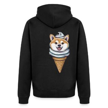 Funny Shiba Inu as waffle cream - Unisex Premium Organic Zip Hoodie - black - Back - Nico (187cm)