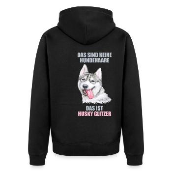 Husky Glitzer Hundehalter Hundehaare - Unisex Premium Bio Zip Hoodie - Schwarz - Hinten - Nico (187cm)