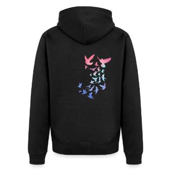 tauben,taube,vögel,vogelschwarm,bunt,graffiti - Unisex Premium Bio Zip Hoodie - Schwarz - Hinten - Nico (187cm)