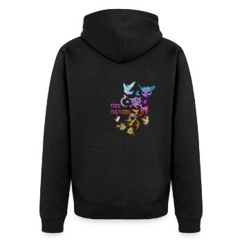 free cultures,religion,tauben,bunt,graffiti - Unisex Premium Bio Zip Hoodie - Schwarz - Hinten - Nico (187cm)