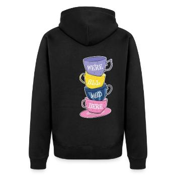 Wir sind alle verrückt hier - Mad Tea Party - Teetassen - Unisex Premium Bio Zip Hoodie - Schwarz - Hinten - Nico (187cm)