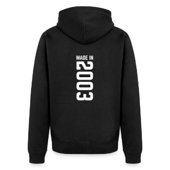 Made In 2003 - Unisex Premium Organic Zip Hoodie - black - Back - Nico (187cm)