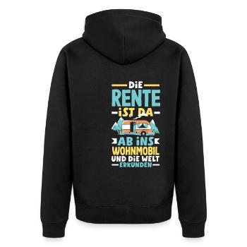 Die Rente ist da, ab ins Wohnmobil und die Welt - Unisex Premium Bio Zip Hoodie - Schwarz - Hinten - Nico (187cm)