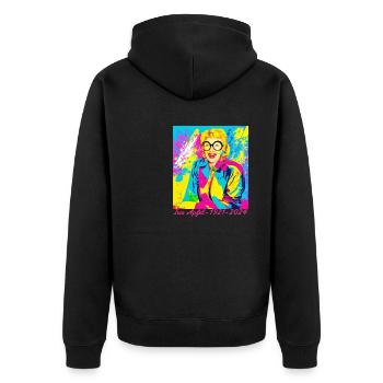 Illustration, bunt, Graffiti, iris Apfel - Unisex Premium Bio Zip Hoodie - Schwarz - Hinten - Nico (187cm)