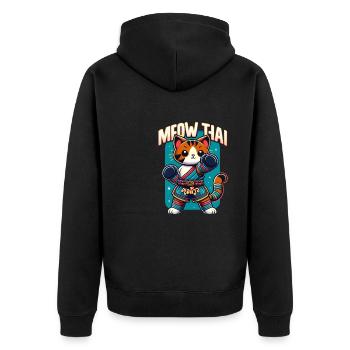 Mixed Martial Arts Meow Thai Muay Thai Cat - Unisex Premium Bio Zip Hoodie - Schwarz - Hinten - Nico (187cm)