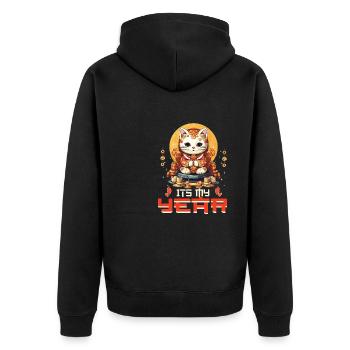 Joyeux Nouvel An Chinois 2024 Chat Porte-bonheur Matching - Veste à capuche bio Premium Unisexe - noir - Dos - Nico (187cm)