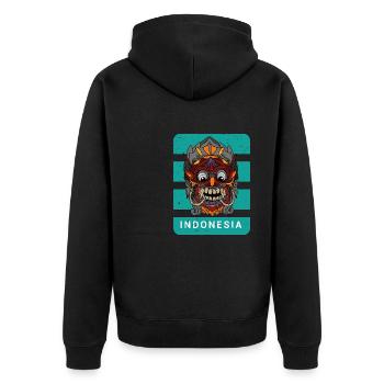 Barong Mythischer Löwe Bali Indonesien Reise - Unisex Premium Bio Zip Hoodie - Schwarz - Hinten - Nico (187cm)