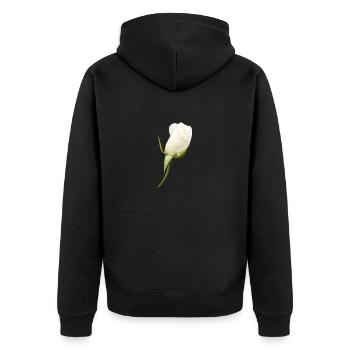 weiße Rose weiße Blume - Unisex Premium Bio Zip Hoodie - Schwarz - Hinten - Nico (187cm)