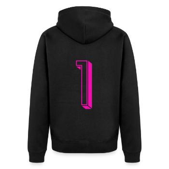 Zahl eins - Nummer 1 pink Mädchen Trikotnummer - Unisex Premium Bio Zip Hoodie - Schwarz - Hinten - Nico (187cm)