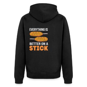Corn Dog - Unisex Premium Bio Zip Hoodie - Schwarz - Hinten - Nico (187cm)