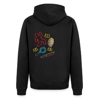 True Crime Krimi - Unisex Premium Bio Zip Hoodie - Schwarz - Hinten - Nico (187cm)