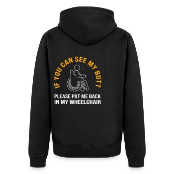 Rollstuhl - Unisex Premium Bio Zip Hoodie - Schwarz - Hinten - Nico (187cm)