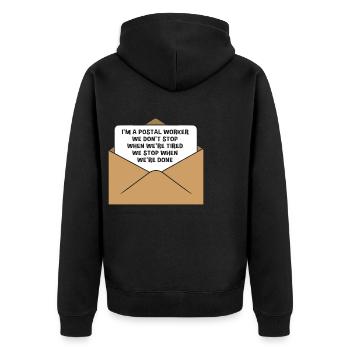 Postmark Post - Unisex Premium Organic Zip Hoodie - black - Back - Nico (187cm)