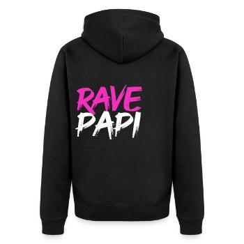Techno House Electro Festival Hardstyle Rave Dad - Unisex Premium Bio Zip Hoodie - Schwarz - Hinten - Nico (187cm)