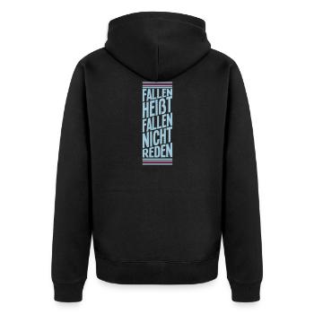 fallen nicht reden - Unisex Premium Bio Zip Hoodie - Schwarz - Hinten - Nico (187cm)