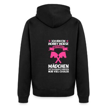 Hobby Horse Mädchen Hobby Horsing Geschenk - Unisex Premium Bio Zip Hoodie - Schwarz - Hinten - Nico (187cm)