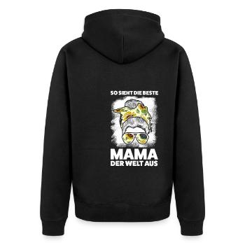 Mutter Messy Bun Mütter Geschenk - Unisex Premium Bio Zip Hoodie - Schwarz - Hinten - Nico (187cm)