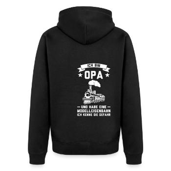 Dampflokomotive Opa Eisenbahner Geschenk - Unisex Premium Bio Zip Hoodie - Schwarz - Hinten - Nico (187cm)