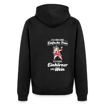 Wein Einhorn Weintrinker Geschenk - Unisex Premium Bio Zip Hoodie - Schwarz - Hinten - Nico (187cm)