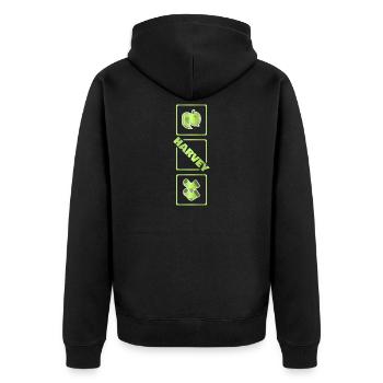 Geschenk für Harvey - Unisex Premium Bio Zip Hoodie - Schwarz - Hinten - Nico (187cm)