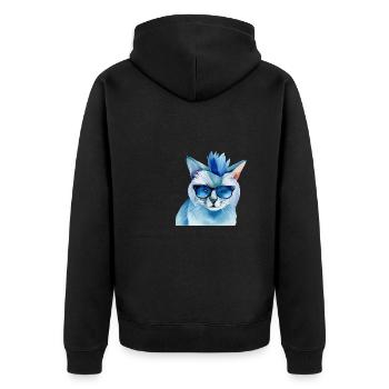 Punkrock Katze mit Sonnenbrille Geschenkidee - Unisex Premium Bio Zip Hoodie - Schwarz - Hinten - Nico (187cm)
