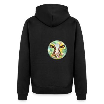 Idée cadeau de t-shirt motif vache avec décoration florale - Veste à capuche bio Premium Unisexe - noir - Dos - Nico (187cm)