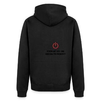 IT T Shirt Netzwerk Administrator ON OFF Lustig - Unisex Premium Bio Zip Hoodie - Schwarz - Hinten - Nico (187cm)