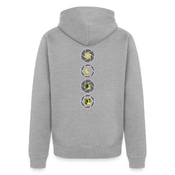 Profondeur de champ d'ouverture - Veste à capuche bio Premium Unisexe - gris chiné - Dos - Nico (187cm)