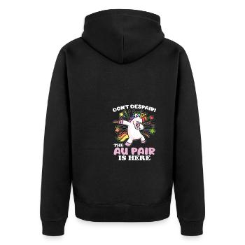 Verzweifeln Sie nicht, das Au Pair ist da - Unisex Premium Bio Zip Hoodie - Schwarz - Hinten - Nico (187cm)