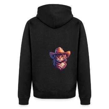 Cowboy-Katze - Unisex Premium Bio Zip Hoodie - Schwarz - Hinten - Nico (187cm)