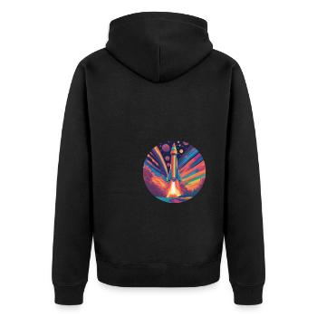 Cosmic Cascade - Unisex Premium Bio Zip Hoodie - Schwarz - Hinten - Nico (187cm)