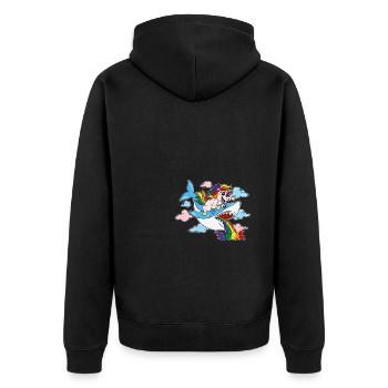 Trans Pride Shark CSD Einhorn LGBTQ - Unisex Premium Bio Zip Hoodie - Schwarz - Hinten - Nico (187cm)