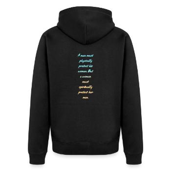 Beschützen Spruch - Unisex Premium Bio Zip Hoodie - Schwarz - Hinten - Nico (187cm)