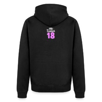 Endlich 18 - Unisex Premium Bio Zip Hoodie - Schwarz - Hinten - Nico (187cm)
