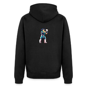 PixelArt, Fighter - Unisex Premium Bio Zip Hoodie - Schwarz - Hinten - Nico (187cm)