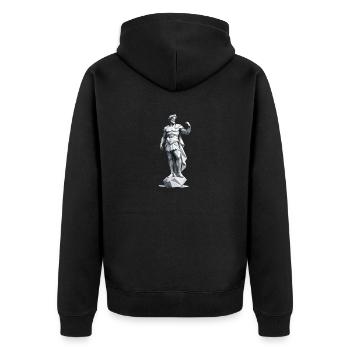 Griechischer Gott - Low Poly Design - Unisex Premium Bio Zip Hoodie - Schwarz - Hinten - Nico (187cm)