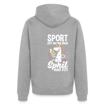 Sport ist Mord nur Sprit hält fit Biertrinker & - Unisex Premium Bio Zip Hoodie - Grau meliert - Hinten - Nico (187cm)