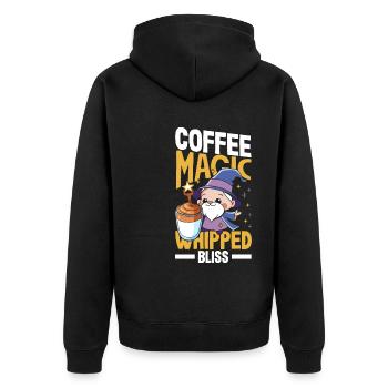 Coffee Magic Dalgona Whipped Bliss - Unisex Premium Bio Zip Hoodie - Schwarz - Hinten - Nico (187cm)