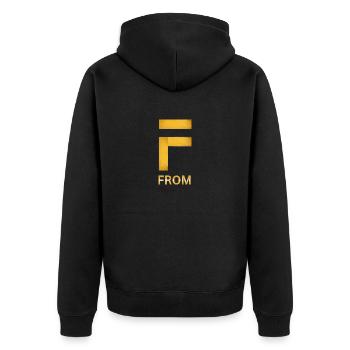 Mein Logo FROM - Unisex Premium Bio Zip Hoodie - Schwarz - Hinten - Nico (187cm)