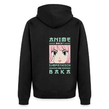 Anime Macht Sympathisch Du Baka Animes - Unisex Premium Bio Zip Hoodie - Schwarz - Hinten - Nico (187cm)